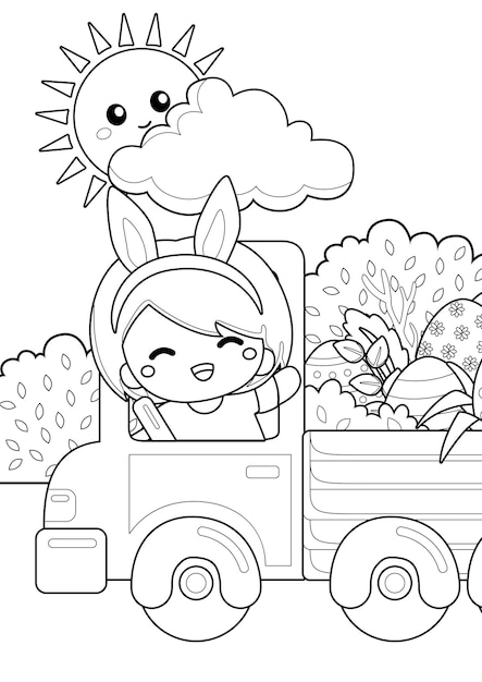 Vector coloring pages for kids a4 page easter kids theme