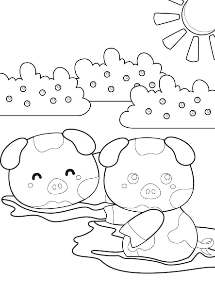 Coloring pages for kids a4 page farm animal theme