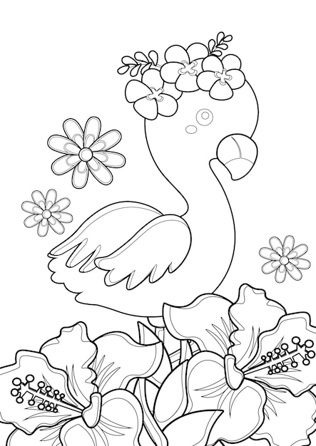 Coloring Pages for Kids A4 page Flamingo Theme