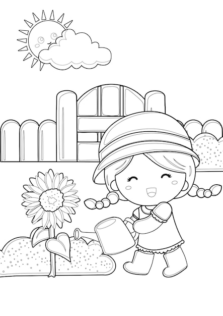 Coloring Pages for Kids A4 page Garden Play Theme