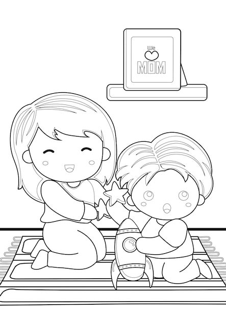 Vector coloring pages for kids a4 page mother's day theme