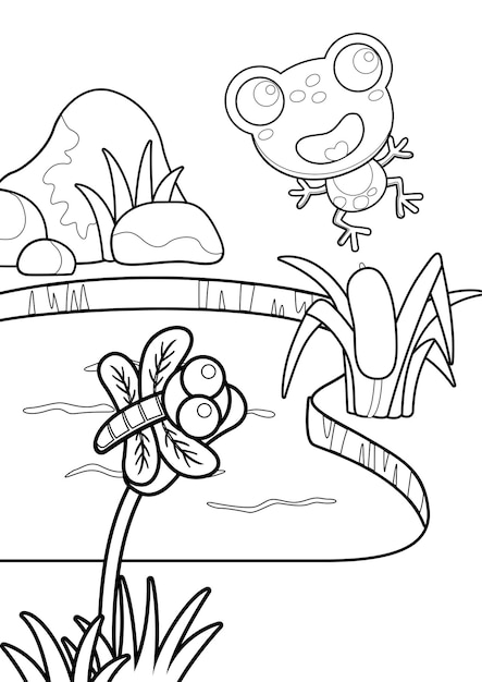 Coloring Pages for Kids A4 page in a Pond Theme