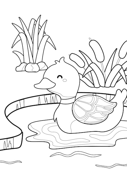 Vector coloring pages for kids a4 page in a pond theme