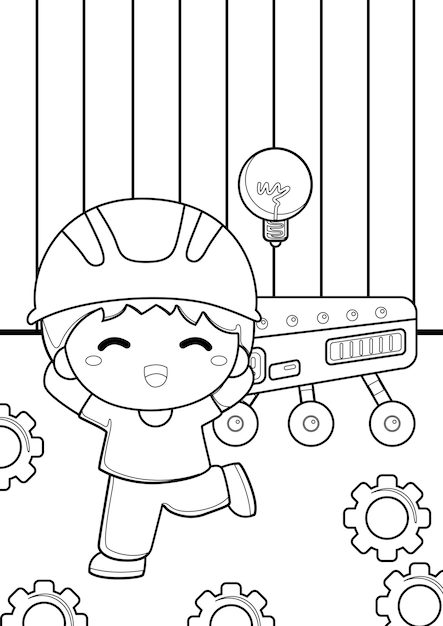 Vector coloring pages for kids a4 page robot theme