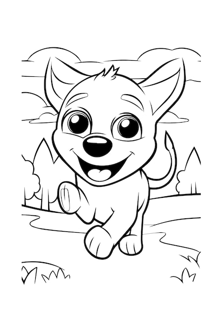 Coloring pages for kids : dog on the road