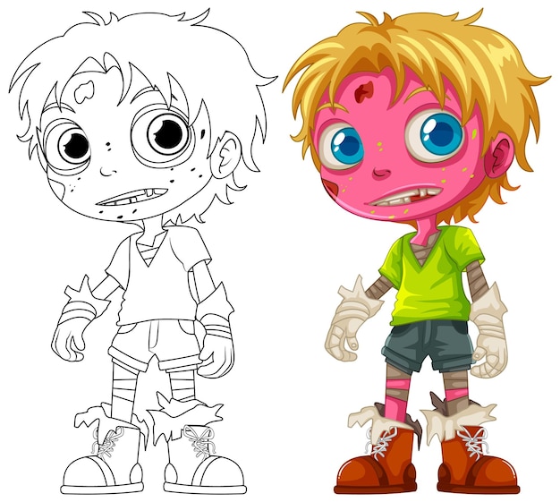 Coloring Pages Male Zombie Cartoon Character with Pink Skin