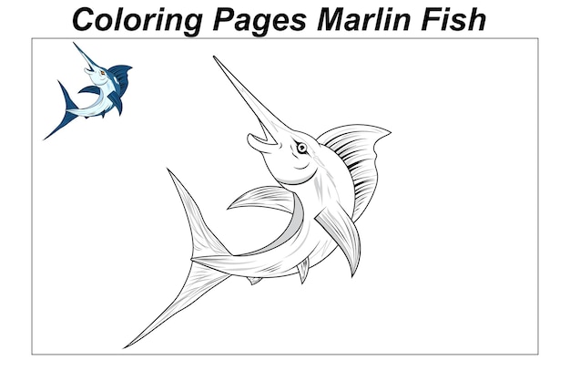 Coloring pages marlin fish underwater illustration in a cartoon