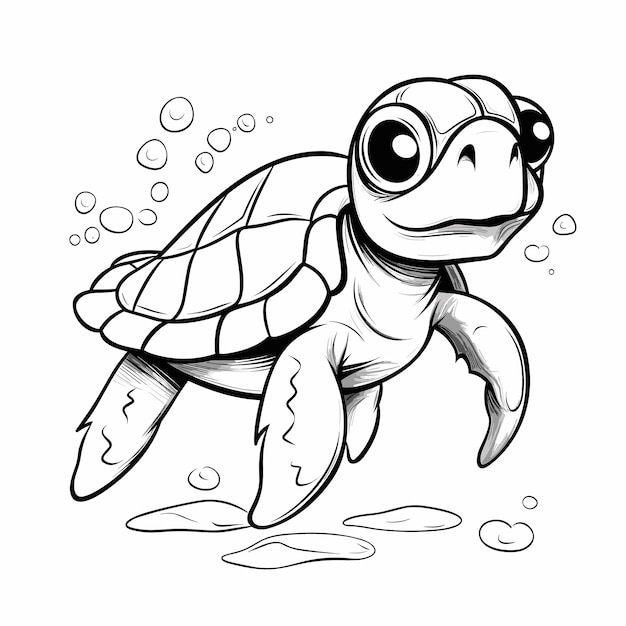 Вектор Цветные страницы черепаха в черно-белом окрашивании животные маленькая милая черепаха