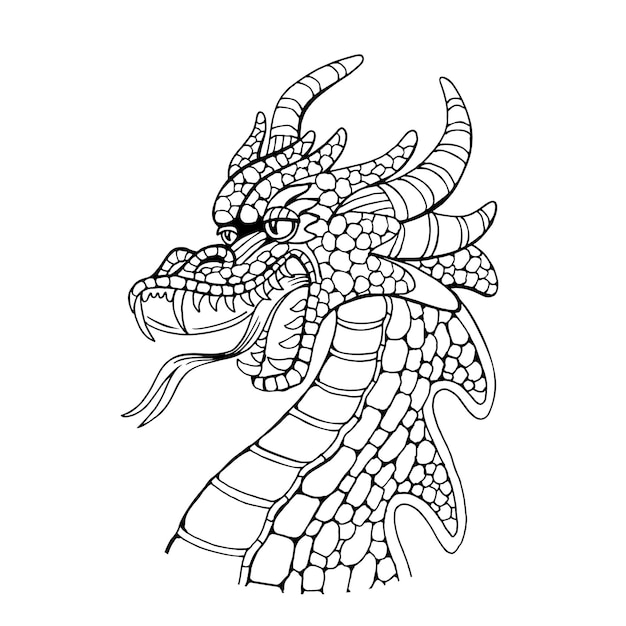 Coloring pages with a fabulous dragon Antistress freehand sketch with doodle elements