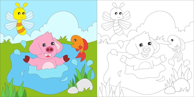 Vector coloring pig swimming