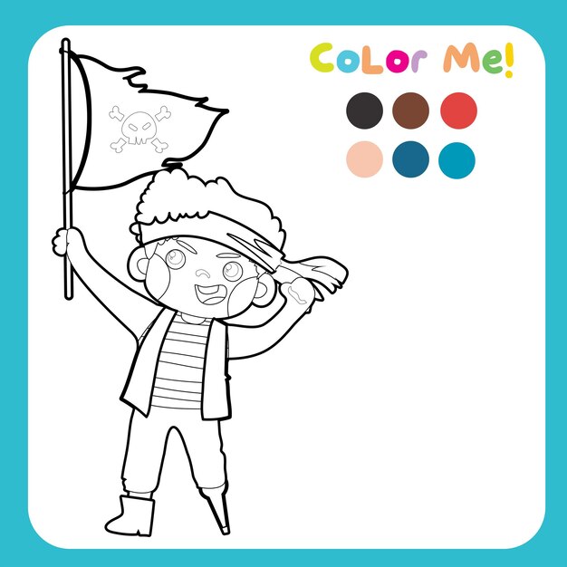 Coloring pirate worksheet for children. Educational printable worksheet. Cute pirate illustration.