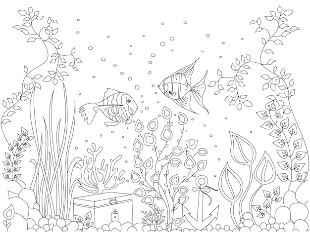 Coloring seabed fish vector illustration