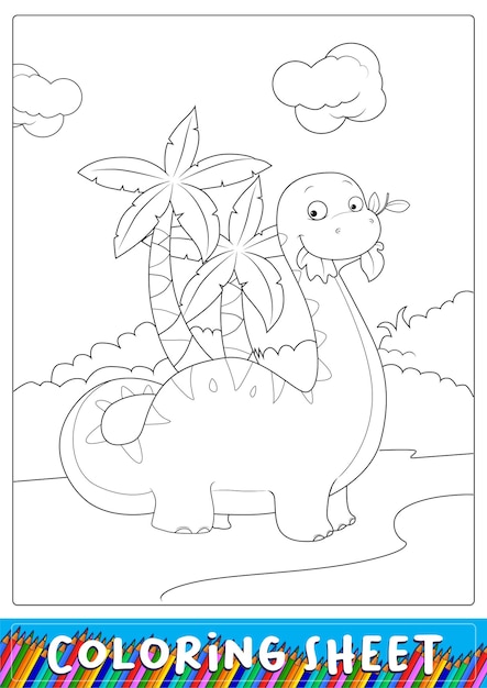 Vector coloring sheet with a funny picture of a dinosaur