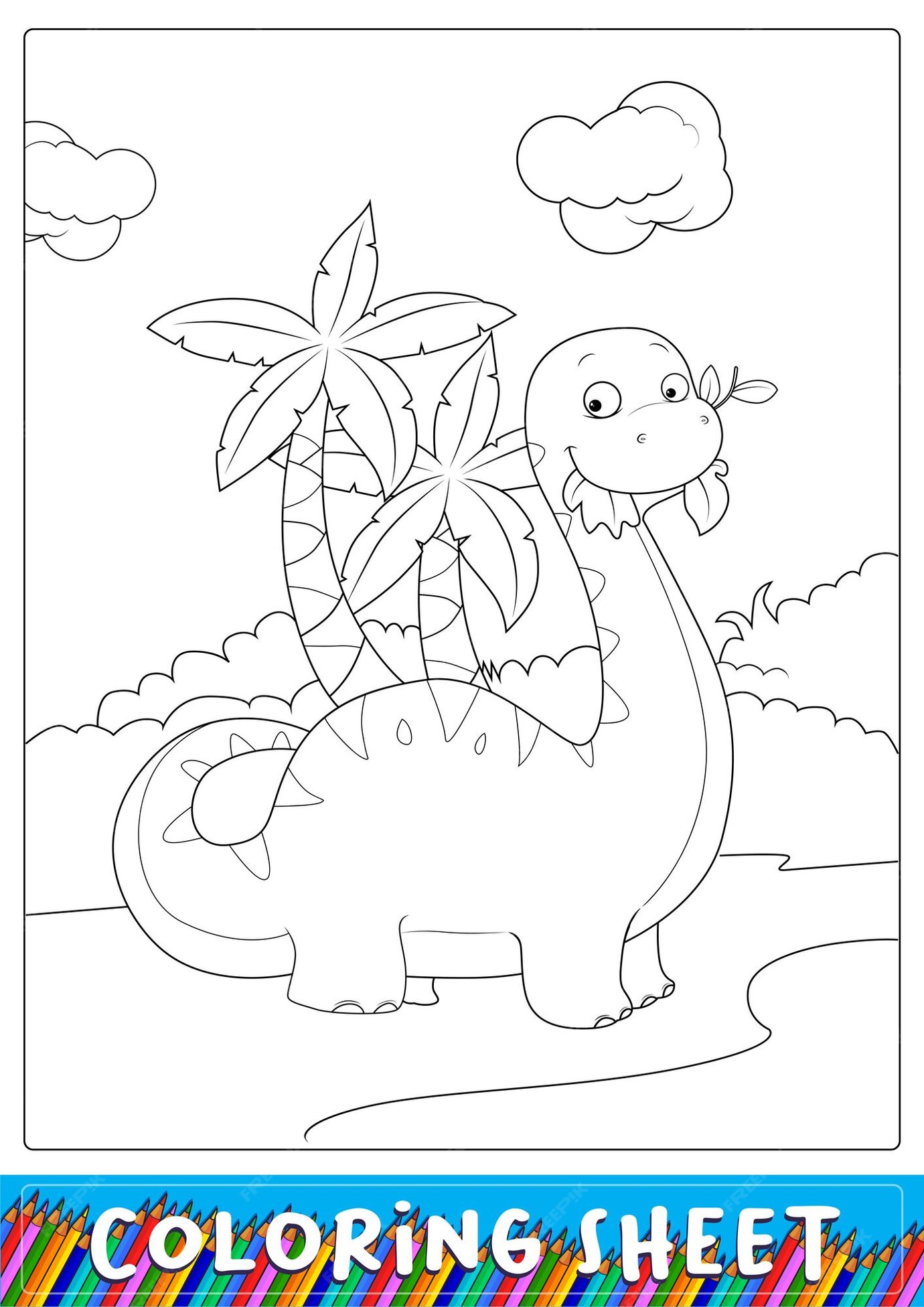 Premium Vector | Coloring sheet with a funny picture of a dinosaur