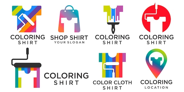 Coloring shirt icon set logo design template with combination paint and bag logo