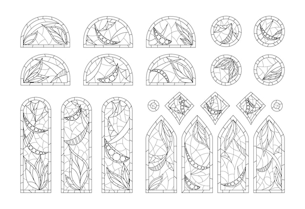 ベクトル ステンドグラスの着色 1 つのスタイルで描画するさまざまな窓の形状のセット