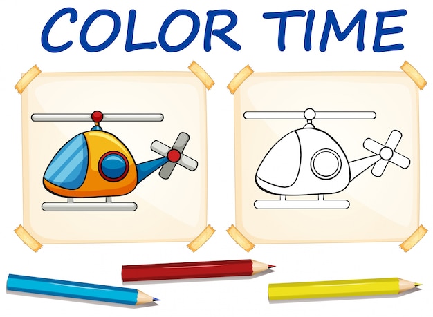 Vector coloring template with helicopter