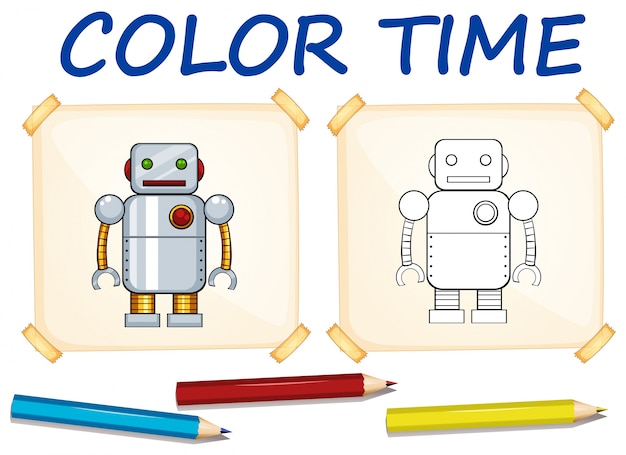 Vector coloring template with toy robot