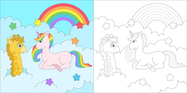 Coloring unicorn and giraffe