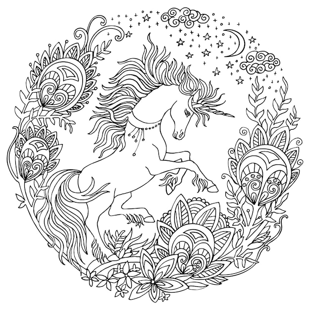 Coloring unicorn vector 3