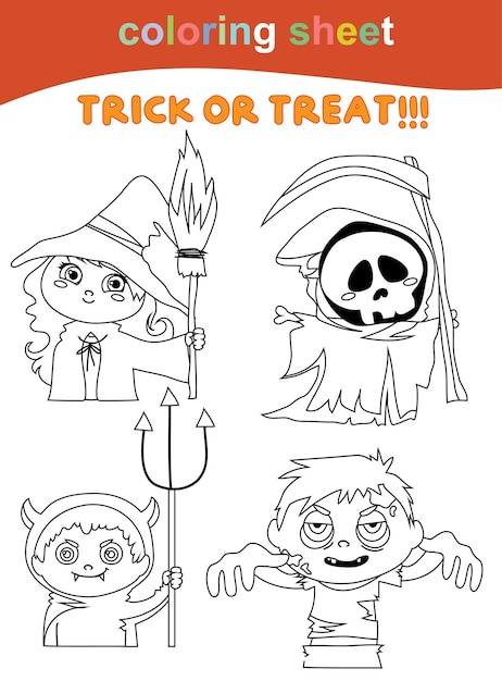 Coloring worksheet for children. Coloring Halloween worksheet page. Fun activity for kids.