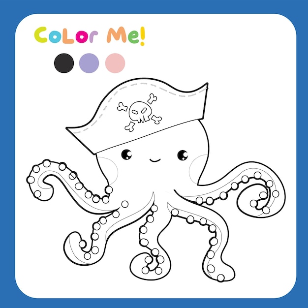 Coloring worksheet for children with pirate theme. Educational printable worksheet. Vector file