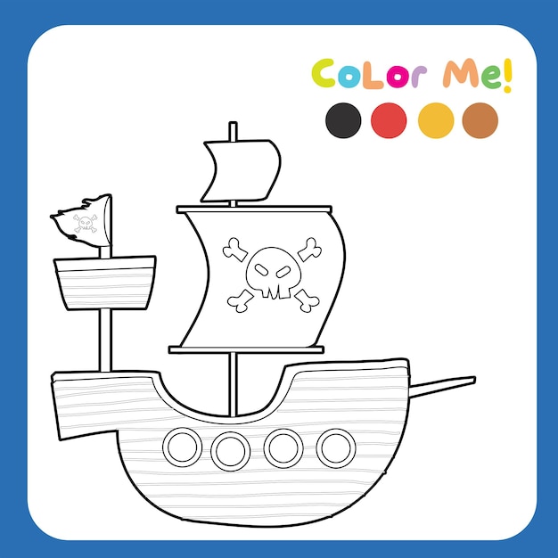 해적 테마가 있는 어린이를 위한 색칠 워크시트입니다. 교육용 인쇄용 워크시트. 벡터 파일