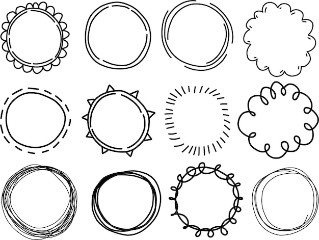 Бесцветные черно-белые волнистые каракули круговые рамки для логотипов и сообщений памяти