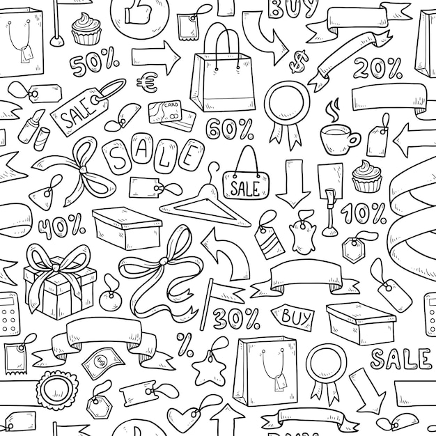 Colorless vector pattern of shopping items