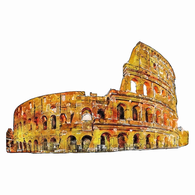 Colosseum rome italië aquarel hand getrokken illustratie geïsoleerd op witte achtergrond