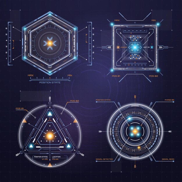 Interfaccia utente hud a colori elementi della schermata di destinazione techno