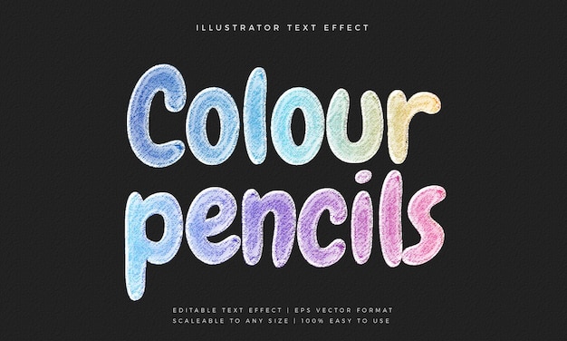 Vector colour pencils text style font effect