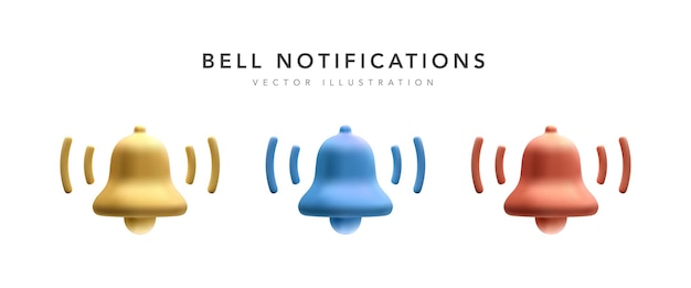 Colour realistic bell notification icons isolated on white