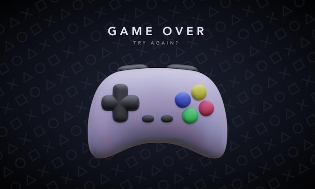 Colour realistic gamepad with text. Game over banner. Vector illustration