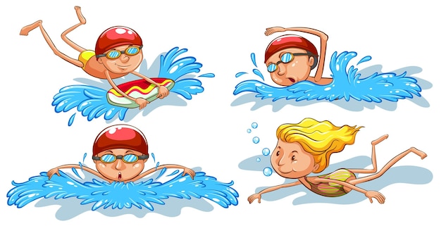 Vector coloured sketches of people swimming