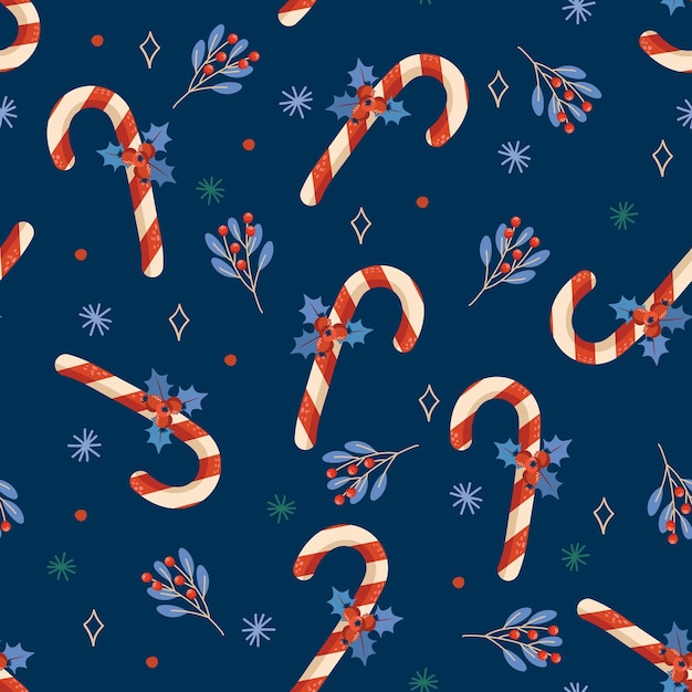 Vector colourful christmas candy cane seamless pattern with christmas ornament vector illustration