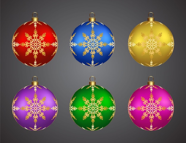 Vector colourful christmas decoration balls with golden flower design