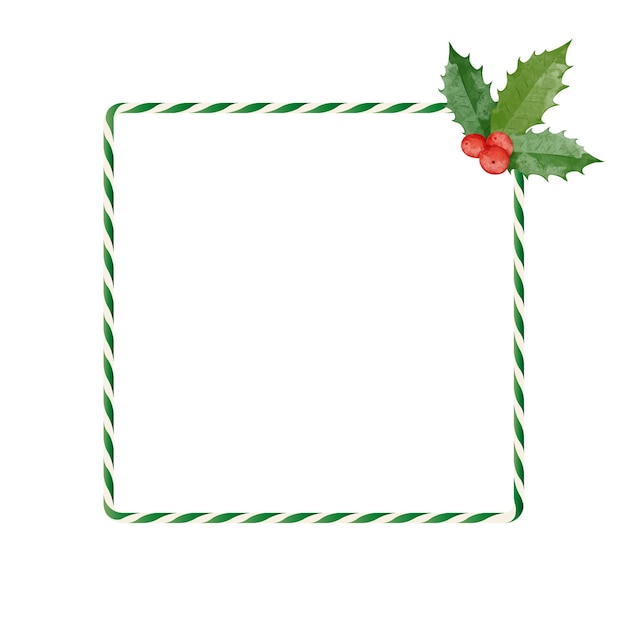 Colourful christmas frame with candy cane and red berries