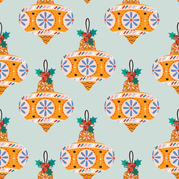 Colourful Christmas and Happy New Year seamless pattern with Christmas ornament Vector illustration Design for fashion fabric textile wallpaper wrapping and all prints