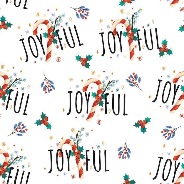 Colourful Christmas and JOYFULL seamless pattern with Christmas ornament Vector illustration