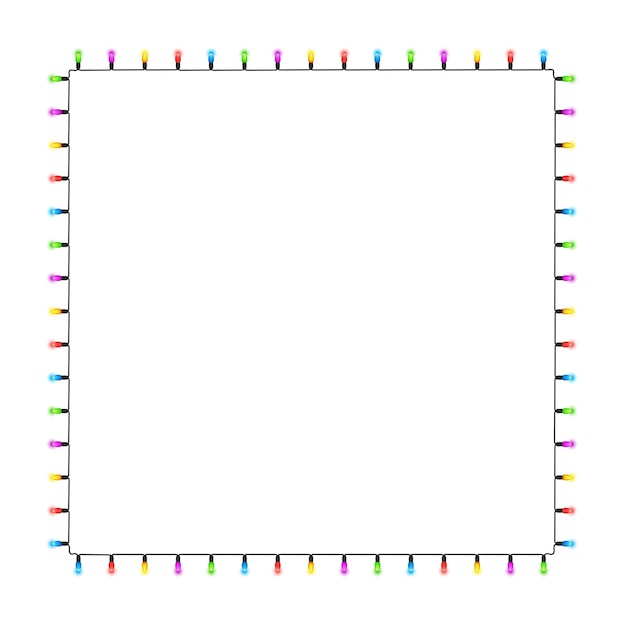 Vector colourful christmas light frame string with flashing lights