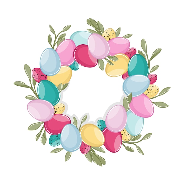 Vector colourful easter eggs wreath with leaves around