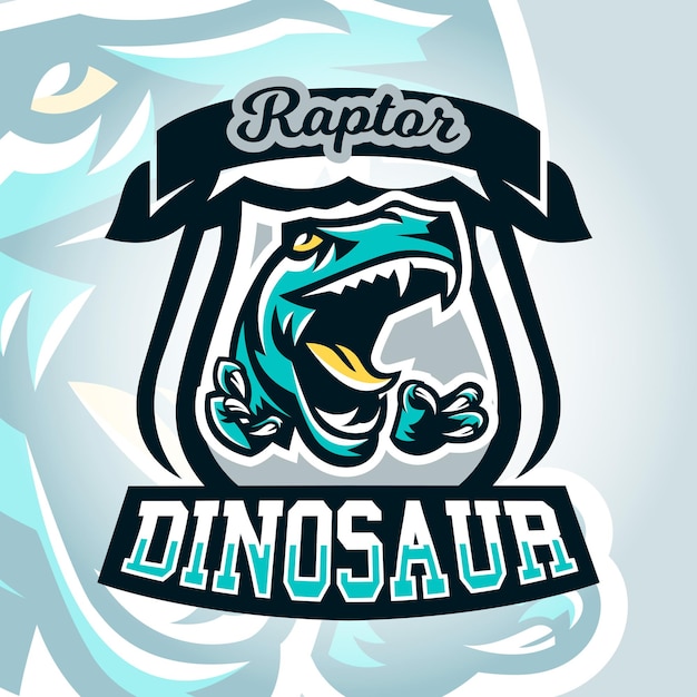 Colourful emblem logo dangerous raptor ready to attack sharp claws dinosaur of the Jurassic period Vector illustration sporty and dynamic style printing on Tshirts