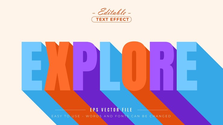 Vector colourful explore text editable text effect