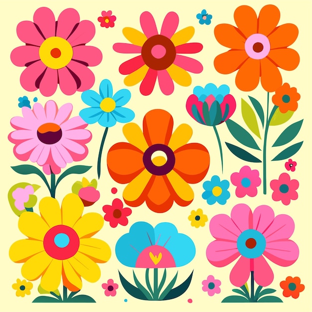 夏の装飾のためのカラフルな花の漫画