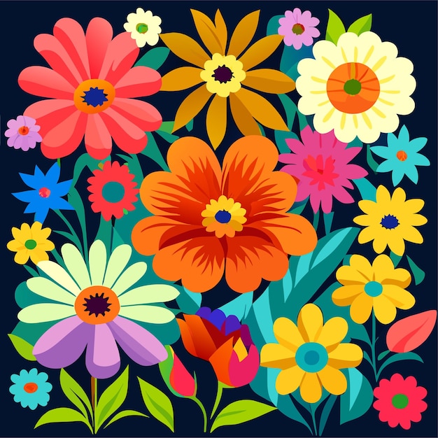 Cartone animato di fiori colorati per la decorazione estiva