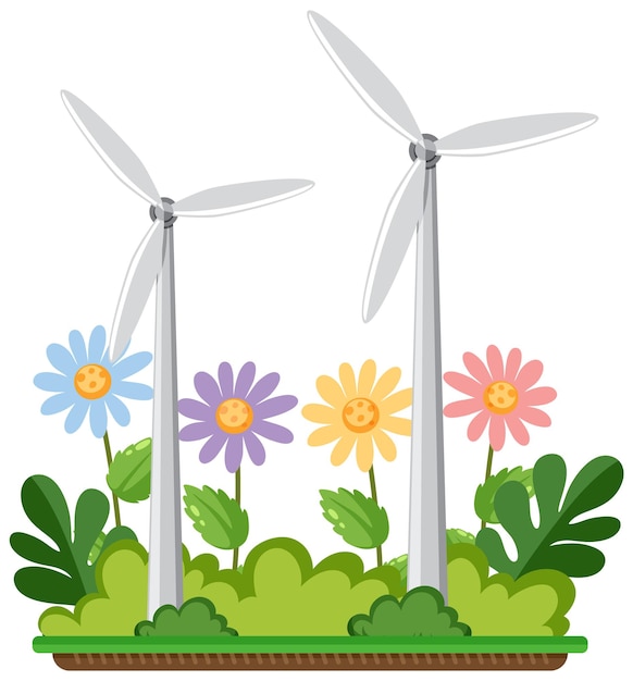 Vector colourful flowers with wind turbine