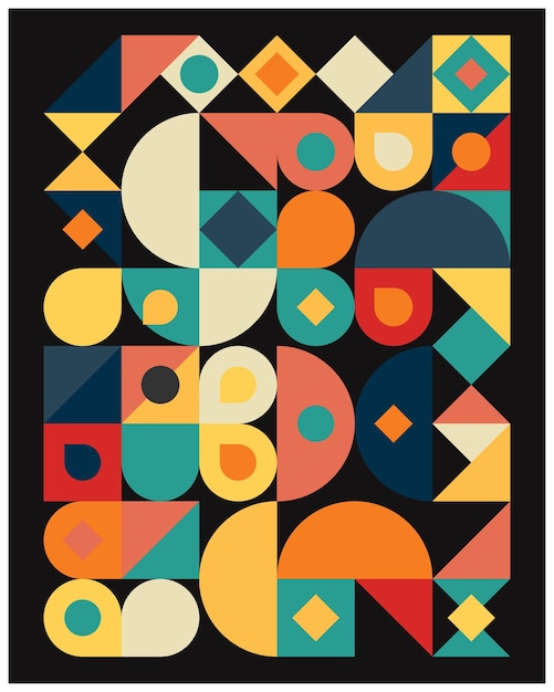 Colourful geometric pattern design with basic classic shapes