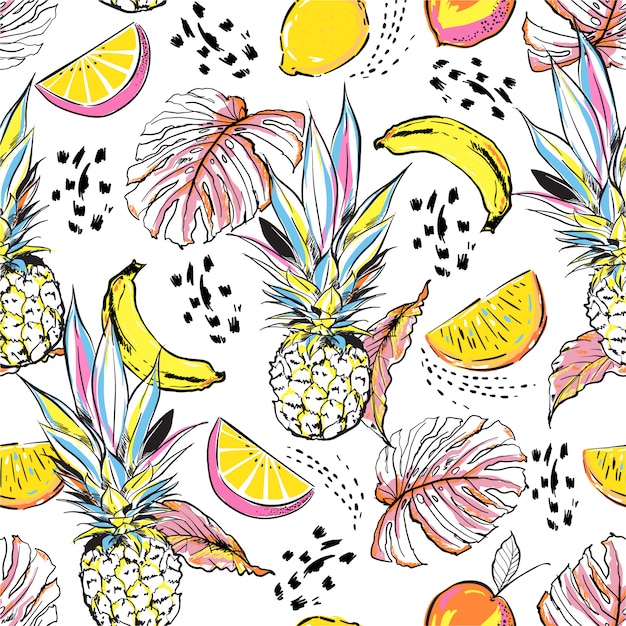 Colourful hand drawn sketch summer fruits