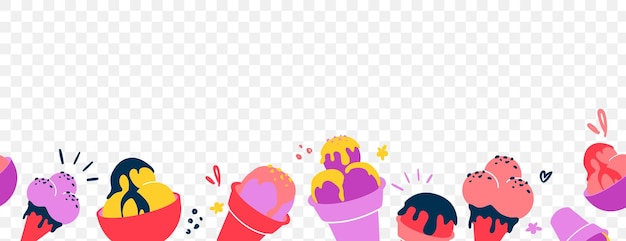 Vector colourful ice creams on transparent background bright border for tasty design